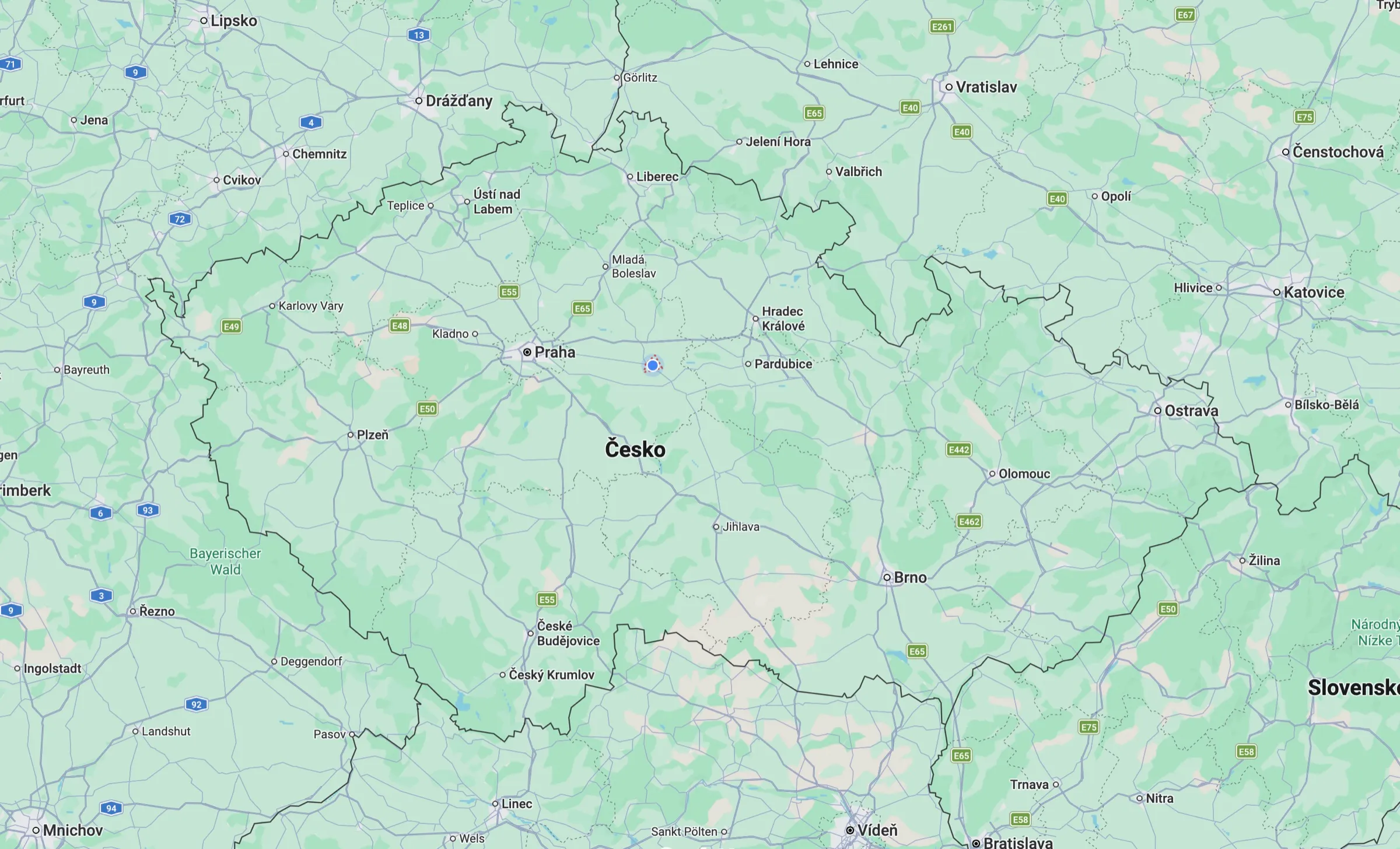 Mapa Českej republiky s polohou sídla BIOENZYM v Kolíne